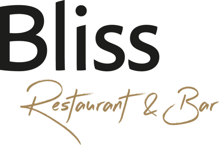 Logo for Bliss Restaurant & Bar: large bold 'Bliss' with a gold-script 'Restaurant & Bar' beneath.
