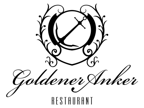 Goldener Anker Restaurant logo with an ornate circular emblem featuring an anchor and decorative flourishes, above the script name.